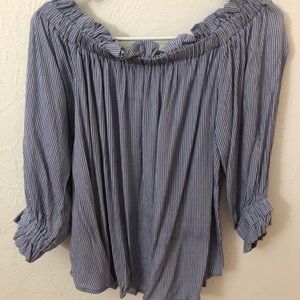 Blue stripped off the shoulder top